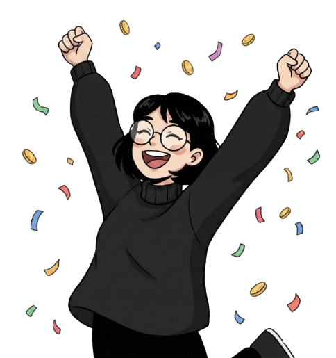 Mascot celebrating with arms raised in victory